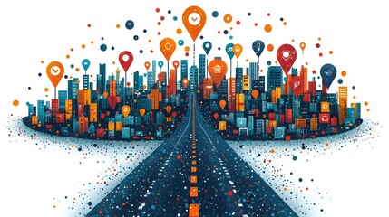 Poster - structured map framework expanding and guiding strategic direction visualized in a flat design with 