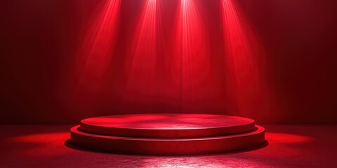 Poster - Red Circular Platform with Spotlights in a Red Room