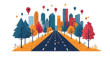 Poster - Flat Design of Road Markers Showing the Progress and Step by Step Planning on a Map Visualized on a White Background