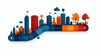 Poster - Flat design of a blueprint turning into a strategic roadmap symbolizing the process of planning organization and transformation for business growth and success