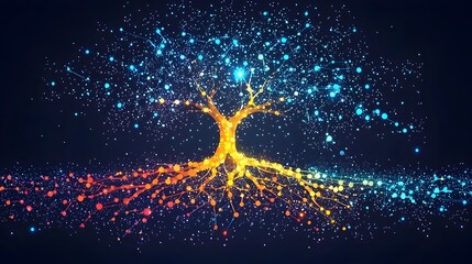 Poster - digital roots growing into a data network representing expansion through information in a flat desig