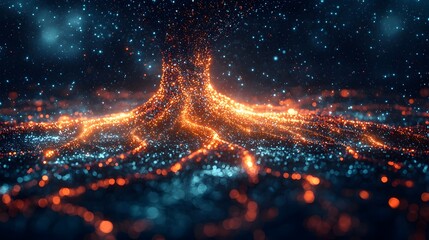 Poster - digital roots growing into a data network representing expansion and growth through information and 
