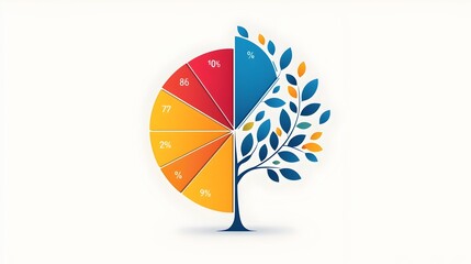 Poster - Pie Chart Expanding into a Tree Representing the Growth and Insights Gained Through Data Interpretation and Analysis in a Flat Design Style on a White Background