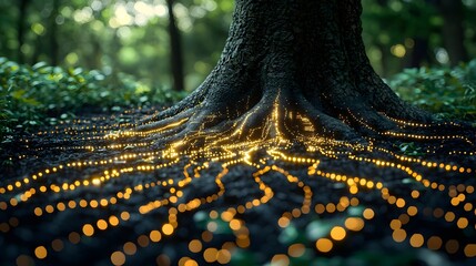 Poster - tree roots turning into data connections showcasing the natural growth and expansion of digital tech