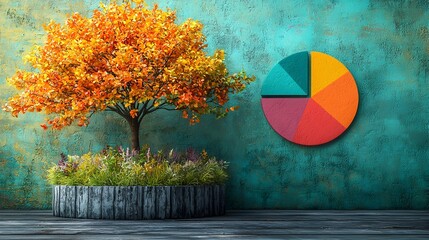 Poster - Tree Growing from Data Visualization Pie Chart Depicting Business Analytics Financial Growth and Development Concept in Flat Design Style on Clean White Background