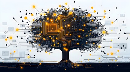 Poster - circuit board expanding into a tree a visually striking depicting the of technology and nature symbo