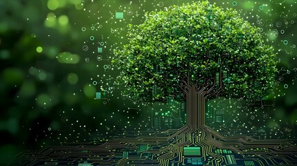 Poster - circuit board expanding into a tree data driven growth flat design isolated on white background conc