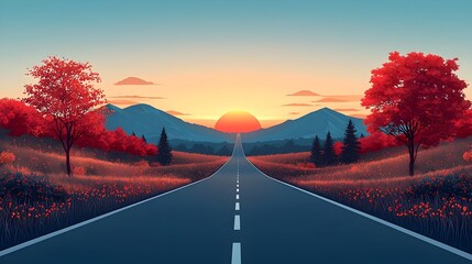Poster - Expanding Road Leading to the Horizon   A Flat Design Representing the Concept of Future Growth Potential and New Opportunities