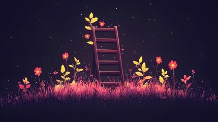 Poster - Conceptual of a ladder growing from the ground to the sky representing the idea of expansion growth and reaching one s full potential