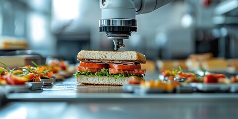 Poster - Robotic Arm Placing Sandwich on Conveyor Belt