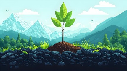 Poster - Seed germinating and growing into a towering tree a powerful symbol of untapped potential opportunity and the transformative process of development and growth portrayed in a clean