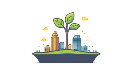 Poster - of a small plant or seedling transforming and expanding into a futuristic high rise skyscraper symbo
