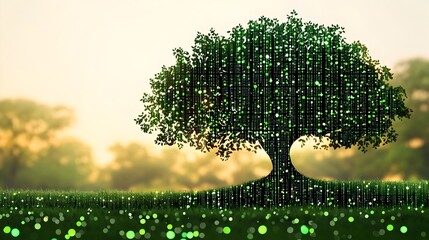 Poster - binary code turning into a growing tree representing the intersection of data technology and natural
