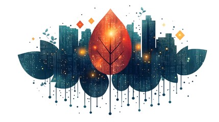 Poster - expanding data leaves radiating from a central point symbolizing the growth and expansion of digital