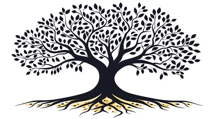 Poster - flat design of tree roots expanding into an interconnected network representing growth strength and 