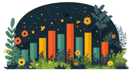 Poster - Bar Chart Expanding into a Tree Representing Growth and Development Through Effective Data Driven Decision Making in a Flat Design