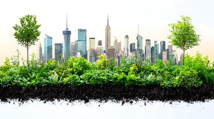 Poster - conceptual depicting a sapling gradually transforming into a detailed city skyline representing the 