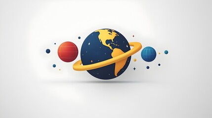 Poster - Flat Design of a Globe with Expanding Circular Rings Symbolizing the Concept of Global Growth Expansion and Unlimited Potential