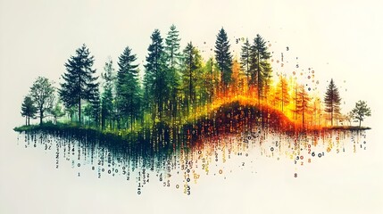 Poster - Flat of Digital Numbers Transforming into a Lush Forest Landscape Representing Growth and Insights Derived from Data and Technology  Clean Abstract and Conceptual Design