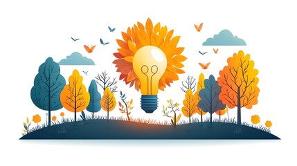 Poster - lightbulb transforming into a flourishing tree symbolizing the concept of sustainable innovation and
