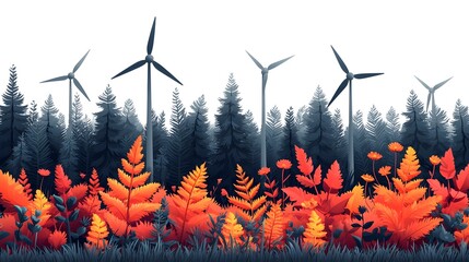 Poster - of wind turbines growing from plants representing the concept of renewable energy expansion and sust