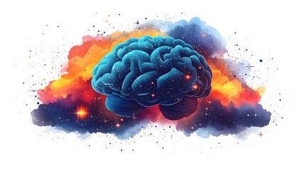 Poster - cloud transforming into a brain a flat design visualizing the imagination and thought process on a c