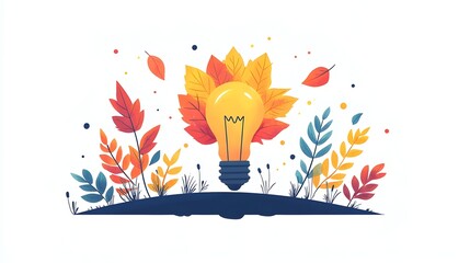 Poster - conceptual flat design depicting a lightbulb transforming into a small tree symbolizing the connecti