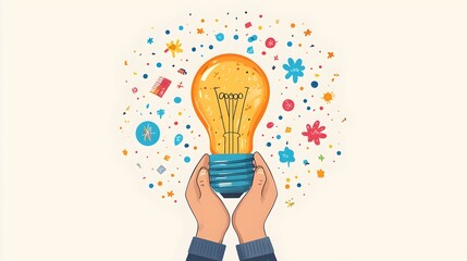 Poster - Hands Shaping a Lightbulb Idea Creation Concept Illustrated in Flat Design Style on a White Background  Represents Innovation Invention Creativity and the Power of the Mind