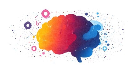 Poster - Flat Design of Brain Turning into Gears Depicting the Mental Process of Innovation Idea Creative Thinking
