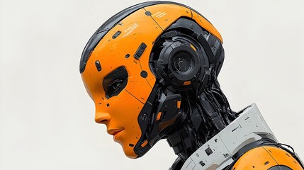Poster - depicting a robot transforming into a human head symbolizing the convergence of intelligence and human creativity