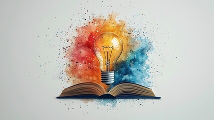 Poster - flat design of a book transforming into a lightbulb representing how knowledge and learning can insp