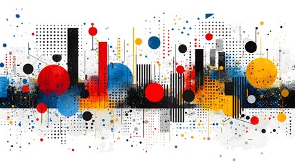 Poster - Captivating abstract showcasing a transformation from geometric shapes into mesmerizing digital art patterns representing creativity innovation and visually striking design