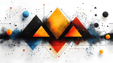 Poster - visually striking abstract composition of dynamic geometric shapes and patterns transforming and int