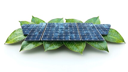 Leaves transforming into solar panels representing the of nature and technology for a sustainable energy future  Flat design on a clean white background