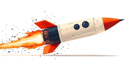 Poster - Pencil Turning into Rocket   Creativity and Productivity Concept Flat Design Depicting the Transformation from Office Supply to Space