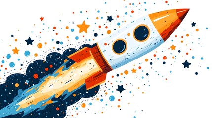 Poster - pencil turning into a rocket creative and productive concept illustrated in flat design style on whi
