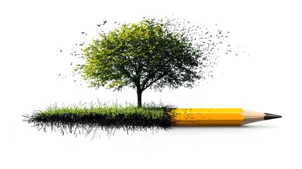 Poster - depicting the transformation of a pencil into a lush growing tree as a metaphor for creativity innovation and personal growth