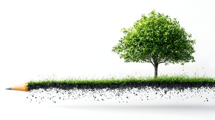 Poster - pencil transforming into tree symbolic growth and transformation flat design on clean white backgrou