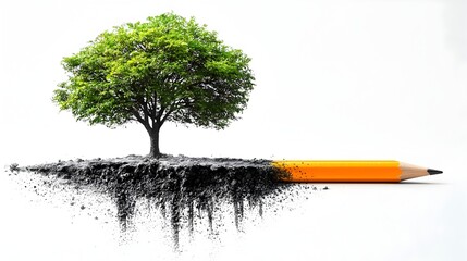 Poster - Pencil Transforming into a Tree   Growth Innovation and Transformation Concept Flat Design on White Background