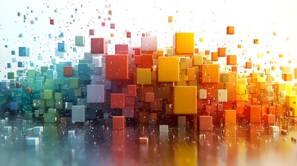 Poster - Cube Transforming into Abstract Art A Mesmerizing Flat Design on a Clean White Background Showcasing a Creative and Innovative Transformation