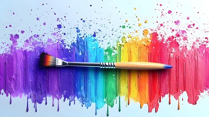 Poster - Paintbrush Transforming into a Rainbow A Flat Design Symbolizing Creativity Expression and the Infinite Potential of Art