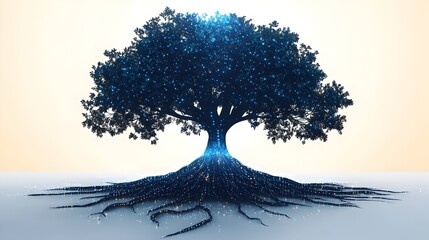 Poster - depicting tree roots intertwining with technological elements symbolizing the connection between nat