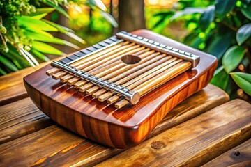 Charming wooden Mbira or Kalimba with membrane design, perfect for music enthusiasts and lovers of traditional sounds. A delightful instrument for any music collection.