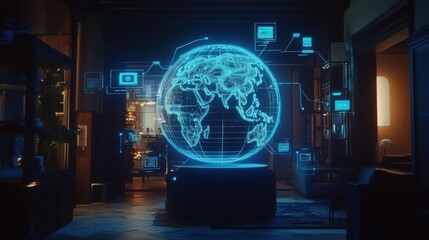Poster - Glowing Neon Globe Connected World