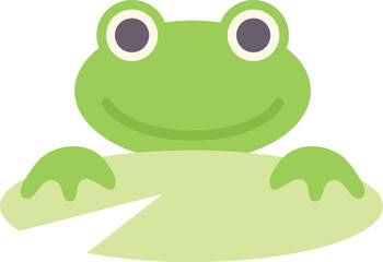 Poster - cheerful green frog is sitting on a lily pad, enjoying the peace and quiet of the pond