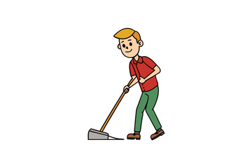 Man sweeping the floor with a mop | isolated vector silhouette illustration on white background