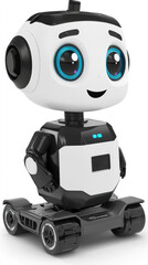 Poster - A robot with blue eyes and a smile on its face. It is standing on a skateboard