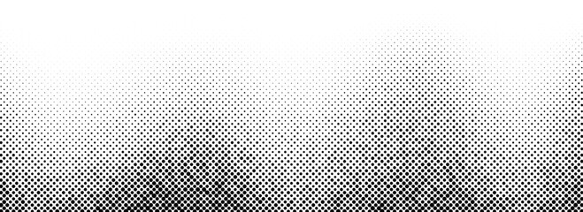 Poster - Halftone wavy grunge gradient background. Faded grain gritty wallpaper. Black white comic noise grit surface. Pixelated speckles, dots and particles overlay. Aged dirty sand backdrop cover. Vector