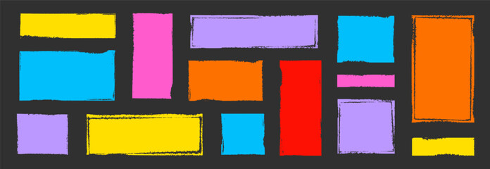 Aufkleber - Text box frame brush rough crayon shape set. Text box frame rough grunge square paint shape element. Hand drawn crayon grunge brush rectangle border. Vector illustration