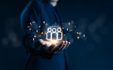 businessman showing concept of human resources, employees, employment, management, training, hr, tec
